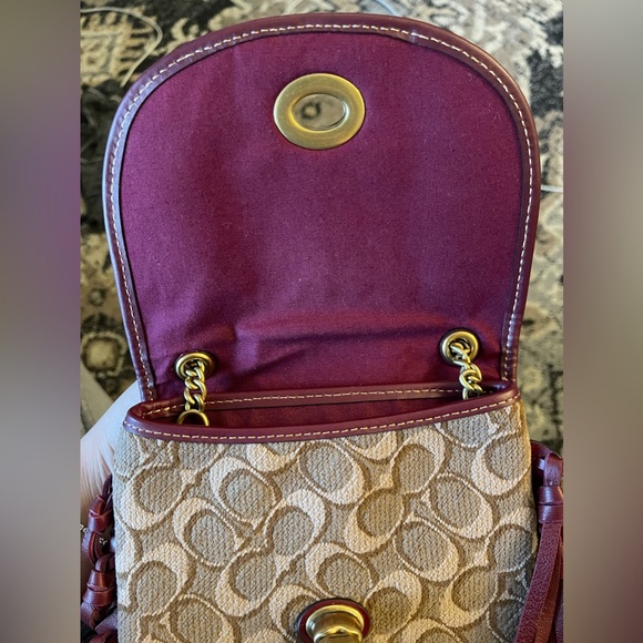 Coach Fringe Saddle Bag In Signature Jacquard With Pyramid Rivets - Picture 9 of 14